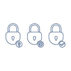 Forget, reset and success password set filled and line icon, padlock vector illustration