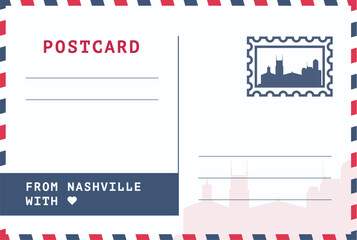 From Nashville, USA postal card template. Vector postcard illustration with stamp, landmark, message. Simple flat greetings image layout © Anastasiia