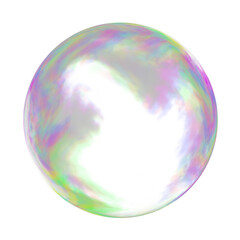 Colorful soap bubble with rainbow reflection on transparent background