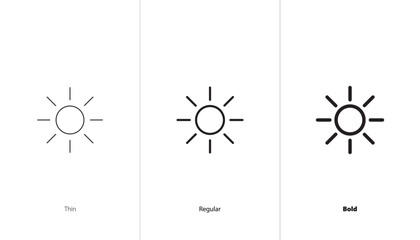 Set of sun icon. thin, regular and bold line icons. brightness icon. sun line vector icon. sunset icon collection
