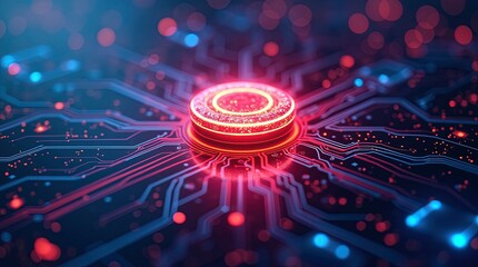 A 3D visualization of a digital firewall featuring a glowing protective barrier that blocks cyber threats, security and technology.