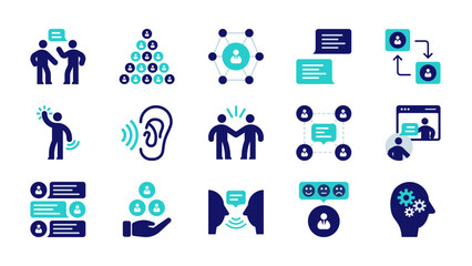Human Interaction Icon Set. Communication, Social Connection, People Chat, Group Relationship, Networking and Community Vector Icons Collection for App, Web, and Presentation Design.
