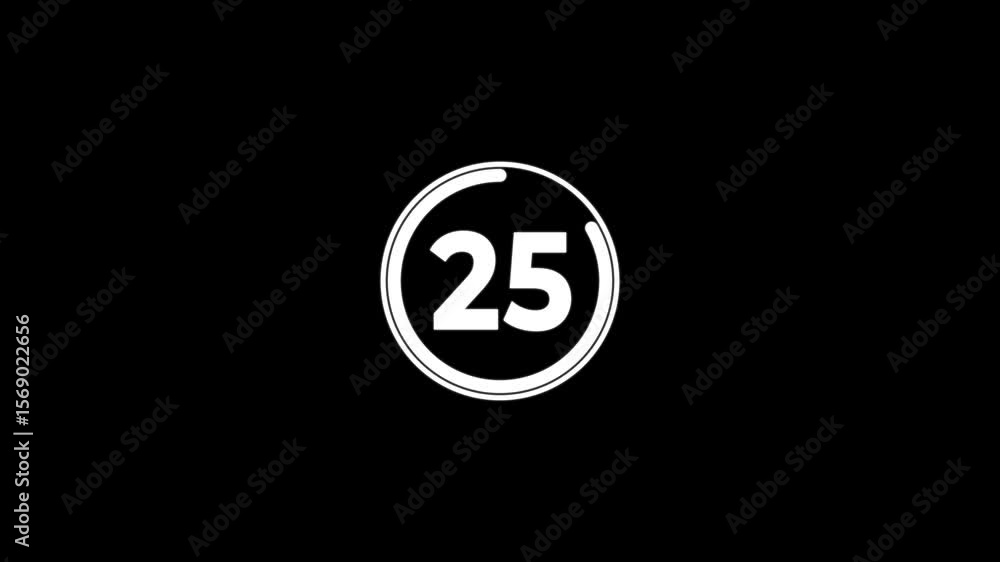 Poster circle countdown timer one minute animation from 30 to 0 second animation on black background. on tr