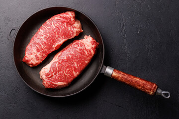 Raw marbled striploin steak, fresh, rich, ready for cooking