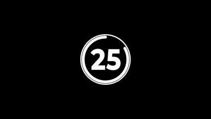 Circle countdown timer one minute animation from 30 to 0 second animation on black background. On transparent background with alpha channel a classic hollywood movie countdown going from 30 to 0 in a