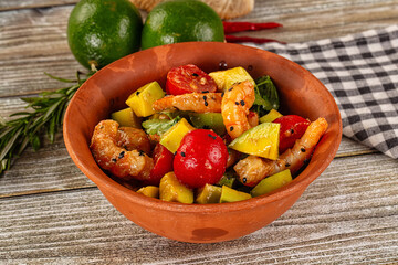 Dietary salad with shrimps and avocado