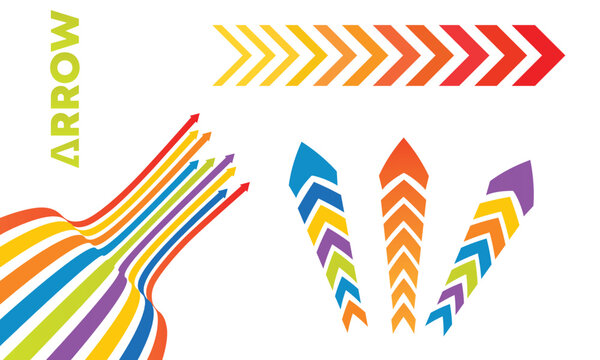 Colourful Arrow. dynamic moving arrow representing speed, acceleration, fast. Rainbow lines background for your business presentations. vector illustration.