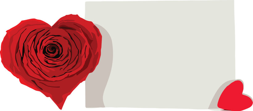 Romantic red rose heart and blank note card with small heart, perfect for Valentine's Day, love messages, anniversaries, and heartfelt greetings. - Powered by Adobe