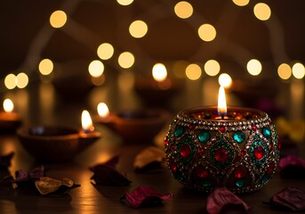 An exquisite cultural lamp with intricate details, creating a warm and inviting festive atmosphere.

