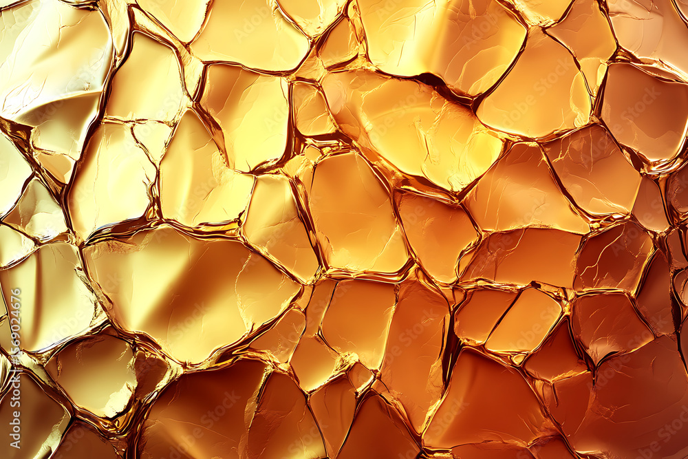 Poster abstract textured background of golden and amber shards reflecting light in a vibrant pattern