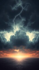 Fototapeta premium Electrifying seascape showcasing turbulent clouds and a dramatic lightning
