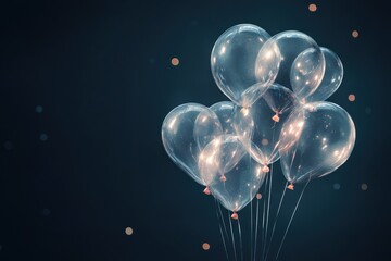 Floating see-through balloons on dark backdrop with stylish sale typography