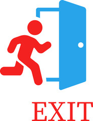 Emergency Exit Icon. Vector illustration of running man and exit door sign. Escape and evacuation symbol. Various exit sign isolated white background.Evacuation and relocation of people to safety.