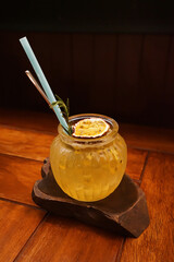 Close up glass of passion fruit drinks
