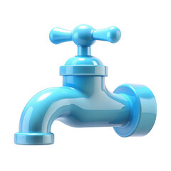 3D blue faucet isolated on transparent background