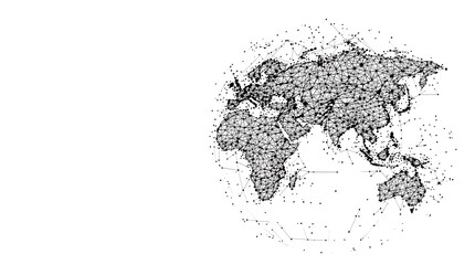 Fototapeta premium A black and white illustration of the world map, comprised of numerous interconnected dots.