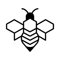 Minimalist bee icon with honeycomb wings in clean style for nature and farming