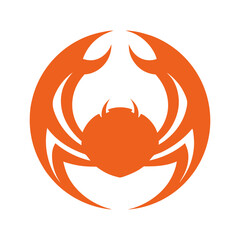 Minimalist crab claw circle logo for seafood marine life and ocean restaurant branding
