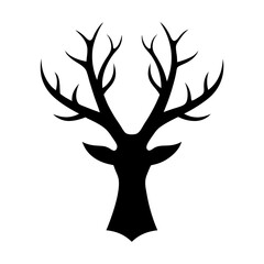 Minimalist deer antlers forming tree logo for eco wildlife and forest conservation design
