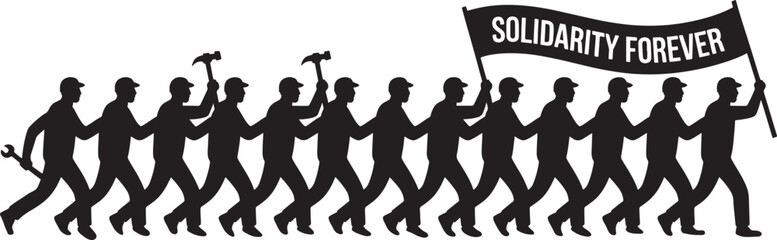 Workers Marching with Solidarity Banner
