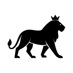 Minimalist walking lion silhouette with powerful form for bold wildlife brand design