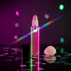 Vibrant Y2K Aura Beauty Roller Bottle with Rose Quartz and Disco Ball Lights