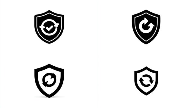 Four shield icons with circular arrows & checkmarks.