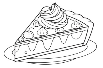 Delicious Cake Slice with Cream and Cherries on a Plate Detailed Silhouette Illustration slice cake plate