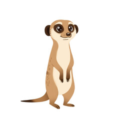 Fototapeta premium Friendly cartoon meerkat character standing upright, mirrored pose, isolated on white background, ideal for educational or animated use