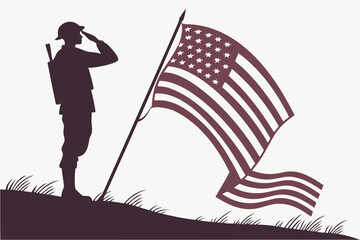 Saluting Soldier with American Flag in Silhouette Style Honoring Veterans and Memorial Day silhouette soldier salutes