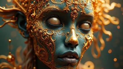 Golden pattern covering artistic portraits
