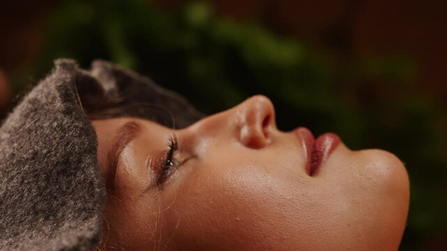 Health Treatment In Traditional Steam Bath, Aromatherapy With fir Broom, Breathing Essential Oils