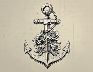 ancla con rosas estilo para tatuaje
