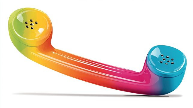A colorful phone receiver in a rainbow gradient, angled slightly downward, casting a soft shadow - Powered by Adobe