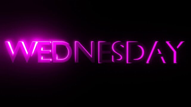 An eye-catching neon sign pulses with vibrant pink light, boldly showcasing the word Wednesday. This captivating display radiates energy, embodying the spirit of midweek motivation.