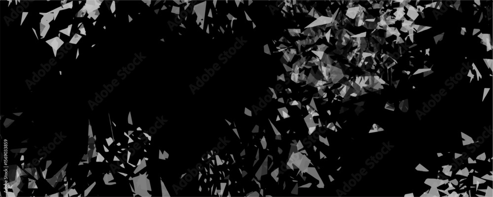 Poster abstract black shattered glass texture vector background featuring chaotic geometric fragments and d