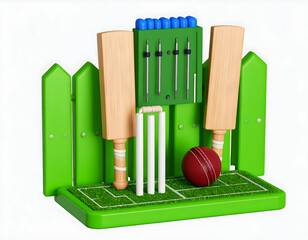 A vibrant cricket scene with bats ball and wickets on a green pitch celebrating the thrill of the