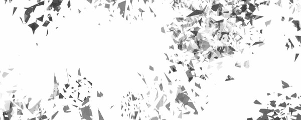 Abstract white shattered glass texture vector background. Scattered fragments and geometric splinters. Features broken glass shapes in grayscale tones minimalist destruction like tile design.