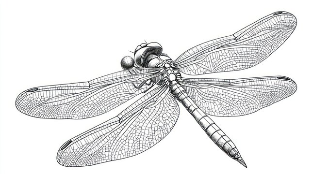 detailed black and white dragonfly drawing clip art preview