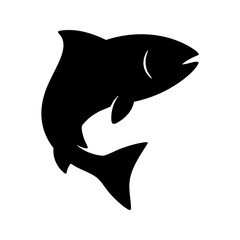 Fish Silhouette Leaping Isolated on White Background