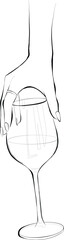 Elegant hand drawing of female hand holding wine glasses down suitable for drink or clubbing marketing
