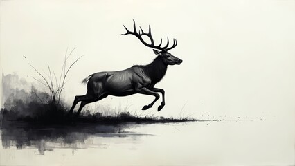 Obraz premium Ink colored Running Deer Art Scene