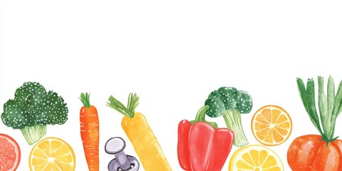 Colorful Vegetable & Fruit Illustration Border