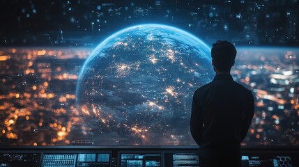 A global climate control center managed by AI predicting environmental changes 