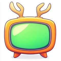 Cartoon vintage TV with deer antlers, blank screen, illustration for a Christmas theme