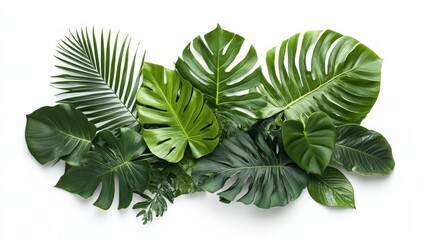 Tropical leaves arrangement on white background