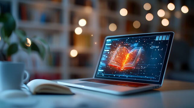 Digital learning revolution home office technology image cozy environment close-up view e-learning concept