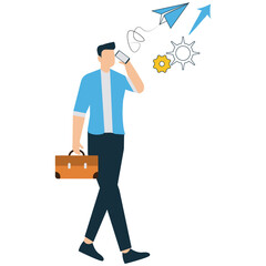 Young Man Sending Business Statistics from Mobile Phone