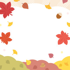 秋の紅葉、もみじやどんぐり、正方形の背景イラスト