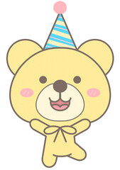 Cute Animal Teddy Yellow Bear Wear Party Hat Kids Illustration style